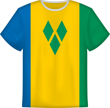Saint Vincent ve Grenadinler 'in bayrağını taşıyan tişört tasarımı. Tişört şablonu.