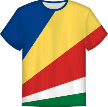 Seyşeller bayrağı olan tişört tasarımı. Tişört şablonu.