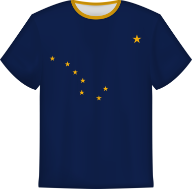 Alaska eyaletinin bayrağını taşıyan tişört tasarımı. Tişört şablonu.