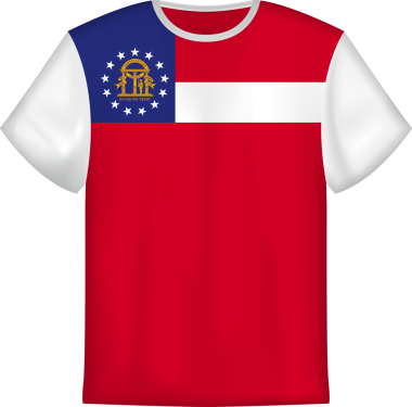 Georgia eyaleti bayrağını taşıyan tişört tasarımı. Tişört şablonu.