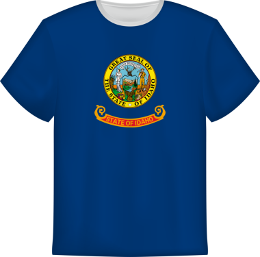 Idaho eyaleti bayrağını taşıyan tişört tasarımı. Tişört şablonu.