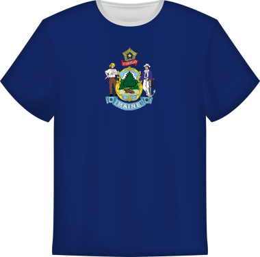 Maine A.B.D. bayrağını taşıyan tişört tasarımı. Tişört şablonu.