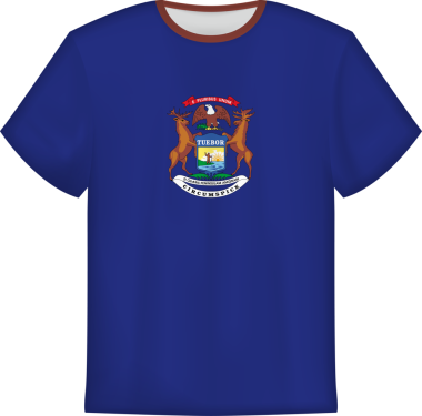 Michigan eyaleti bayrağını taşıyan tişört tasarımı. Tişört şablonu.