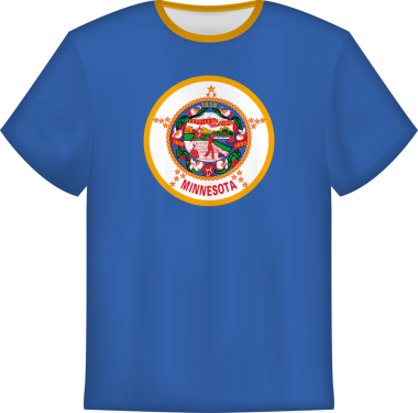 Minnesota eyaleti bayrağını taşıyan tişört tasarımı. Tişört şablonu.