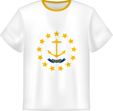 Rhode Island eyaleti bayrağını taşıyan tişört tasarımı. Tişört şablonu.