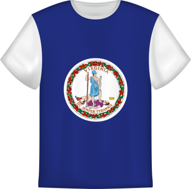 Virginia 'nın bayrağını taşıyan tişört tasarımı. Tişört şablonu.