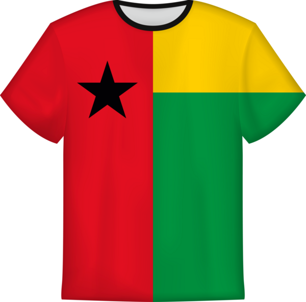 Üzerinde Gine-Bissau bayrağı olan tişört tasarımı. Tişört şablonu.