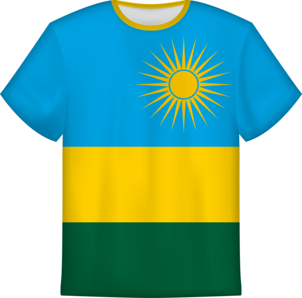 Ruanda bayrağı taşıyan tişört tasarımı. Tişört şablonu.