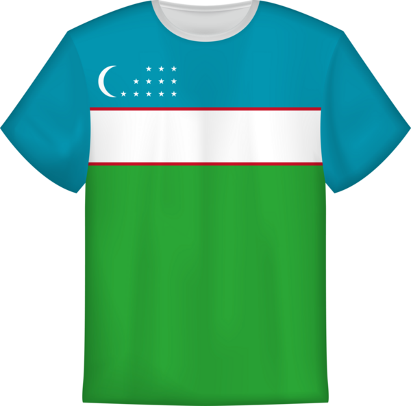 Özbekistan bayrağı taşıyan tişört tasarımı. Tişört şablonu.