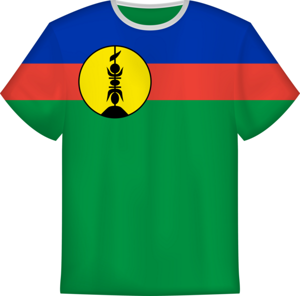 Yeni Kaledonya bayrağı olan tişört tasarımı. Tişört şablonu.