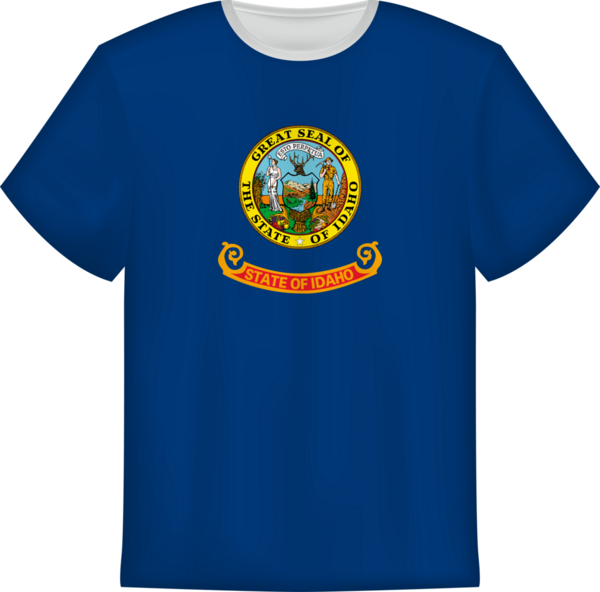 Idaho eyaleti bayrağını taşıyan tişört tasarımı. Tişört şablonu.