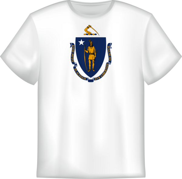 Massachusetts 'in bayrağını taşıyan tişört tasarımı. Tişört şablonu.