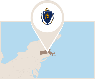 Massachusetts haritası ve bayrağı.