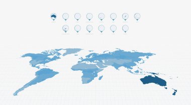 Ayrıntılı Okyanus Ülkeleri Haritası Haritalı Harita İğneleri. Ayrıntılı Mavi Dünya Haritası Arkaplanı