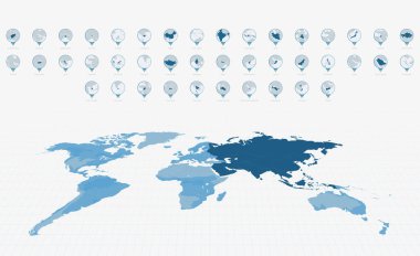 Ayrıntılı Asya Ülkeleri Haritası Haritalı Harita İğneleri. Ayrıntılı Mavi Dünya Haritası Arkaplanı