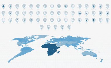 Detaylı Afrika Ülkeleri Haritası Haritalı Harita İğneleri. Ayrıntılı Mavi Dünya Haritası Arkaplanı