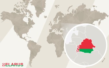 Beyaz Rusya Haritası ve bayrağı üzerinde yakınlaştırma. Dünya Haritası.