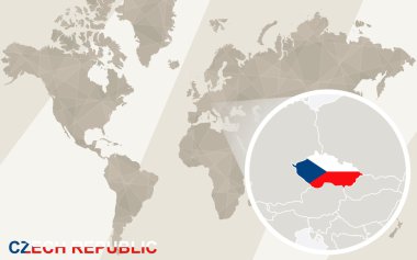 Çek Cumhuriyeti harita ve bayrağı üzerinde yakınlaştırma. Dünya Haritası.