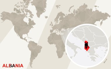 Arnavutluk Cumhuriyeti harita ve bayrağı üzerinde yakınlaştırma. Dünya Haritası.