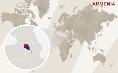 Ermenistan harita ve bayrağı üzerinde yakınlaştırma. Dünya Haritası.