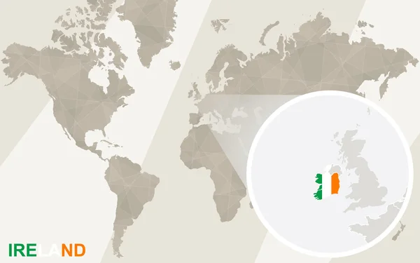 Zoom sur Ireland Map and Flag. Carte du monde . — Image vectorielle