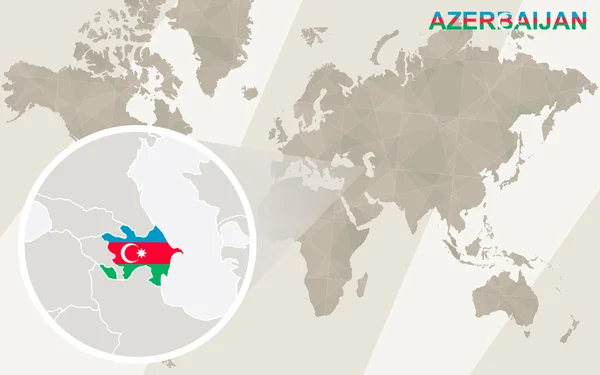 Zoom op Azerbeidzjan kaart en vlag. Kaart van de wereld. — Stockvector