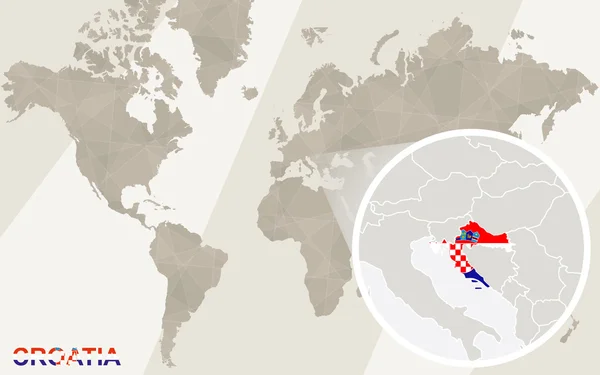 Zoom na Chorvatsko Mapa a vlajku. Mapa světa. — Stockový vektor