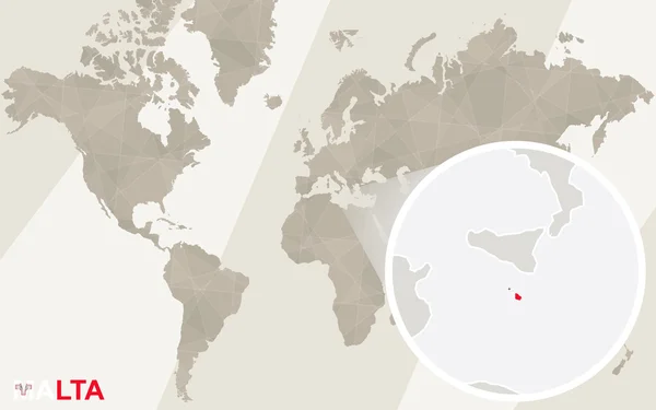 Zoom en Malta Mapa y Bandera. Mapa del mundo . — Vector de stock