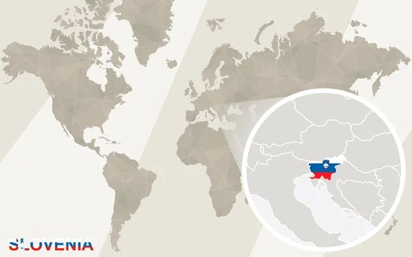 Zoom na mapie Słowenii i flaga. Mapa świata. — Wektor stockowy