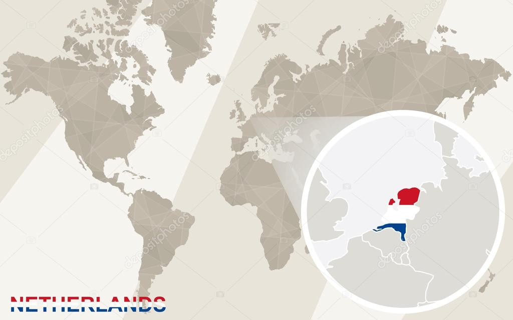 Zoom Sur Le Drapeau Et Carte Des Pays Bas Carte Du Monde