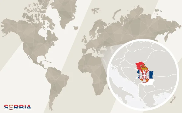 Zoom no Mapa e Bandeira da Sérvia. Mapa do Mundo . — Vetor de Stock