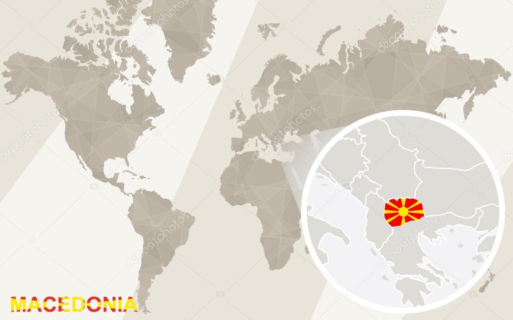 Zoom on Macedonia Map and Flag. World Map.