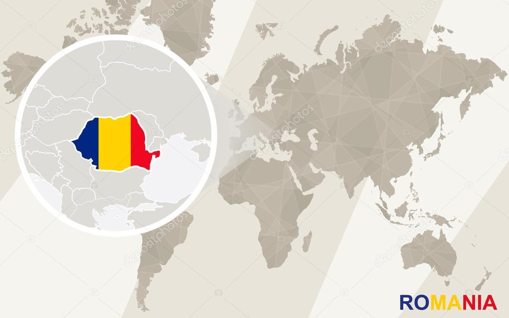 Zoom Sur Le Drapeau Et Carte De Roumanie Carte Du Monde