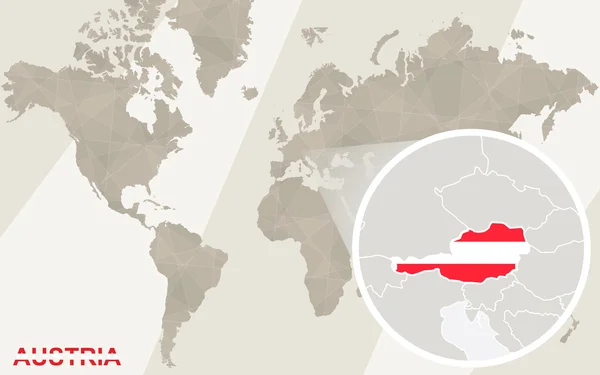 Zoom en Austria Mapa y Bandera. Mapa del mundo . — Archivo Imágenes Vectoriales