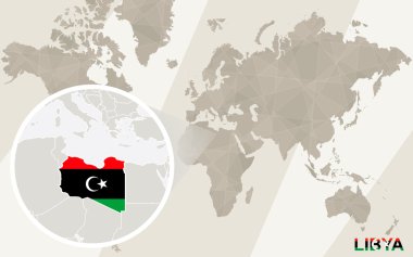 Libya harita ve bayrağı üzerinde yakınlaştırma. Dünya Haritası.