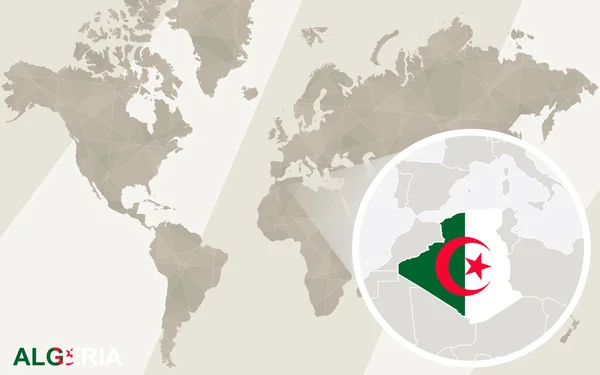Zooma i Algeriet karta och flagga. Världskarta. — Stock vektor