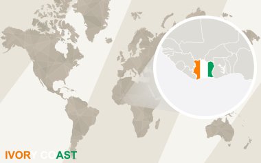 Zoom on Ivory Coast Map and Flag. World Map. clipart