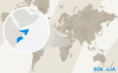 Somali Haritası ve bayrağı üzerinde yakınlaştırma. Dünya Haritası.