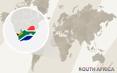 Güney Afrika harita ve bayrağı üzerinde yakınlaştırma. Dünya Haritası.