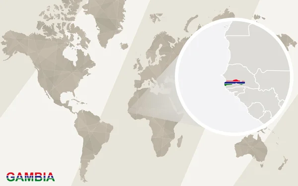 Zoom no Mapa e Bandeira da Gâmbia. Mapa do Mundo . —  Vetores de Stock