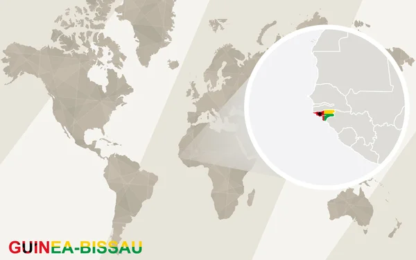 Zoom no Mapa e Bandeira da Guiné-Bissau. Mapa do Mundo . — Vetor de Stock