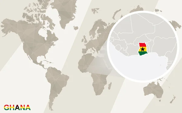 Zooma i Ghana karta och flagga. Världskarta. — Stock vektor