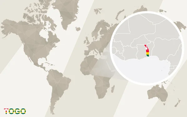 Zoom sur la carte et le drapeau du Togo. Carte du monde . — Image vectorielle