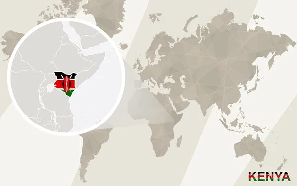 Zooma i Kenya karta och flagga. Världskarta. — Stock vektor