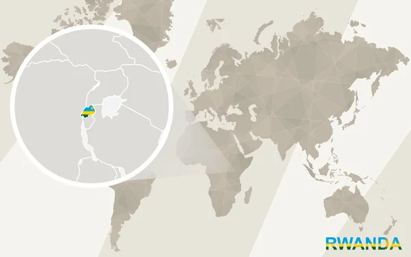 Zoom sulla mappa e sulla bandiera del Ruanda. Mappa del mondo . — Vettoriale Stock