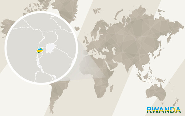Zoom on Rwanda Map and Flag. World Map.