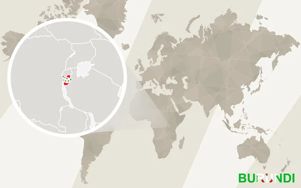 Zoom no Mapa e Bandeira do Burundi. Mapa do Mundo . — Vetor de Stock