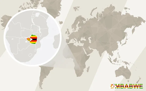 Zoom no Mapa e Bandeira do Zimbabué. Mapa do Mundo . — Vetor de Stock