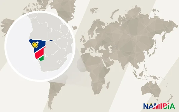 Zoom op Namibië kaart en vlag. Kaart van de wereld. — Stockvector