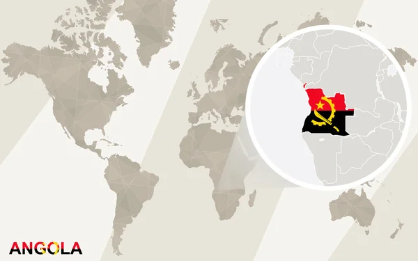 Μεγέθυνση χάρτη της Αγκόλα και σημαία. Παγκόσμιος Χάρτης. — Διανυσματικό Αρχείο
